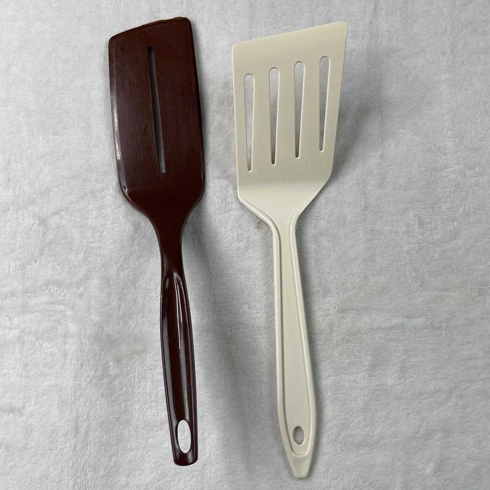 Vintage Foley and Clipper Nylon Spatula Set Brown and Cream Slotted Turners